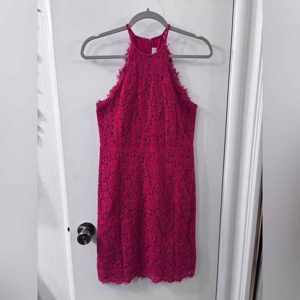 LOFT Red Lace Halter Mini Dress